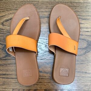 Reef Tan and Orange Slide Sandals